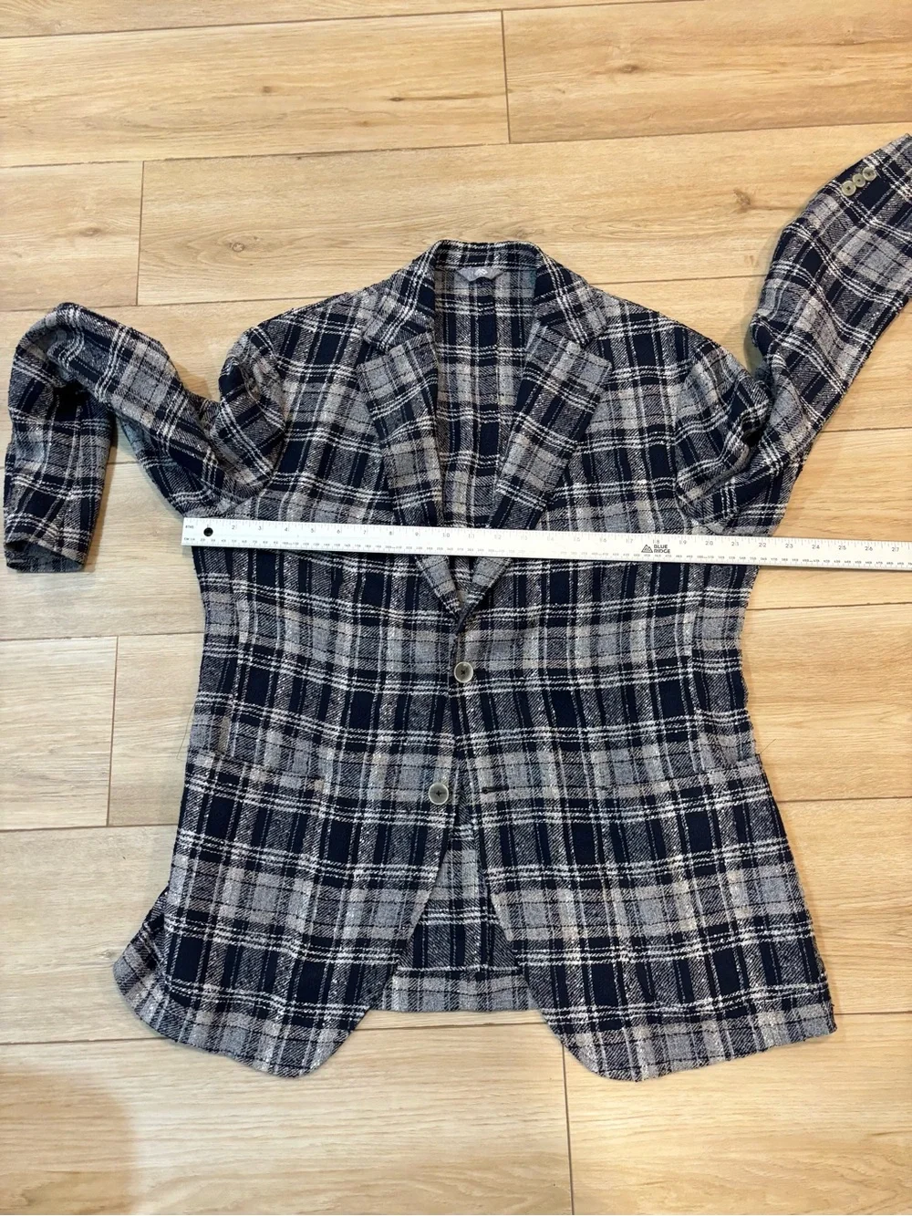 Fradi EU 52 / US 42 Blue Plaid Print Blazer Jacket Made in Italy Linen Blend